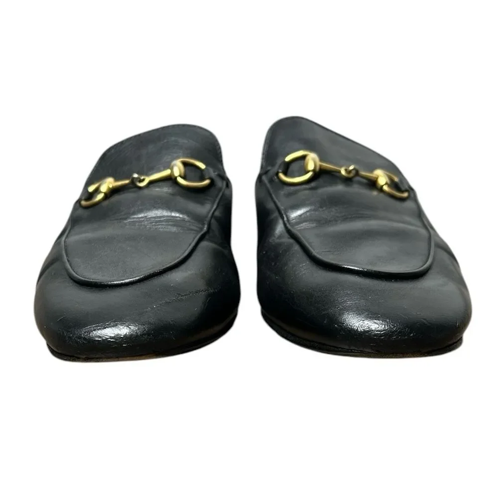 Gucci Princetown Horsebit Loafer Mule Size 37.5 Black Leather Buckle Slippers - Picture 4 of 7